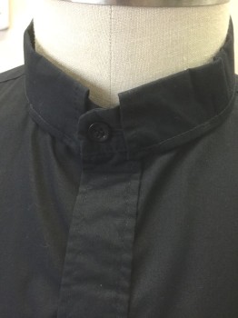 Unisex, Shirt, COMFORT SHIRT, Black, Poly/Cotton, Solid, S:32-3, N:18, Clerical/Priest Shirt, Long Sleeve Button Front, Priest Style Band Collar with Opening for White Tab (Not Included), 2 Patch Pockets, Hidden/Covered Button Placket