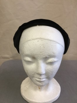 Womens, Hat, N/L, Black, Rayon, Solid, Velvet Cap with Pleated Ribbon Earmuff Detail,