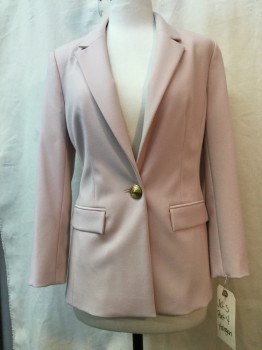 HALOGEN, Blush Pink, Polyester, Viscose, Solid, Collar Attached, Notched Lapel, 1 Gold Button, 2 Pockets, Doubles
