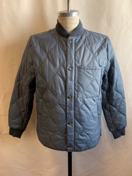 Mens, Casual Jacket, J. CREW, Gray, Polyester, Solid, Diamonds, S, Stand Collar, Zip & Snap Front, 3 Pockets, Quilted