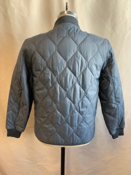 Mens, Casual Jacket, J. CREW, Gray, Polyester, Solid, Diamonds, S, Stand Collar, Zip & Snap Front, 3 Pockets, Quilted