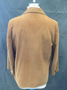 Mens, Jacket, ENGLISH SQUIRE, Caramel Brown, Cotton, Solid, 44, Corduroy, Single Breasted, Collar Attached, Notched Lapel, 4 Flap Pockets, Long Sleeves