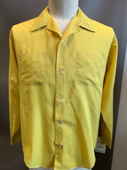 CAMPUS, Mustard Yellow, Polyester, Cotton, Solid, Button Front, Collar Attached, Long Sleeves, 2 Pockets,