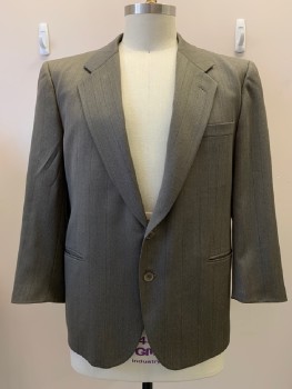 CANANZI, Putty/Khaki Gray, Dk Brown, Wool, Herringbone, Stripes, 2 Buttons, Single Breasted, Notched Lapel, 3 Pockets