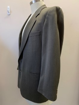 CANANZI, Putty/Khaki Gray, Dk Brown, Wool, Herringbone, Stripes, 2 Buttons, Single Breasted, Notched Lapel, 3 Pockets