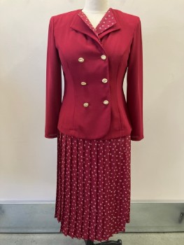 LESLIE FAY, Red, Beige, Polyester, Circles, Double Notched Lapel, DB. Gold Buttons, Shoulder Pads