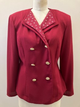 LESLIE FAY, Red, Beige, Polyester, Circles, Double Notched Lapel, DB. Gold Buttons, Shoulder Pads