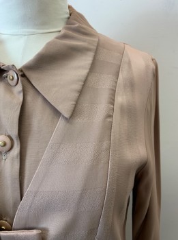 Womens, Blouse, E.S.R. GROUP, Beige, Acetate, Rayon, Solid, B38, C.A., B.F., L/S, Self Stripe, Tie Back,