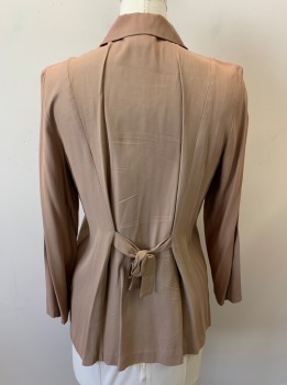 Womens, Blouse, E.S.R. GROUP, Beige, Acetate, Rayon, Solid, B38, C.A., B.F., L/S, Self Stripe, Tie Back,