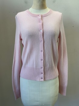 Womens, Cardigan Sweater, Aqua, Baby Pink, Cashmere, Solid, XS, L/S, Button Front, Crew Neck