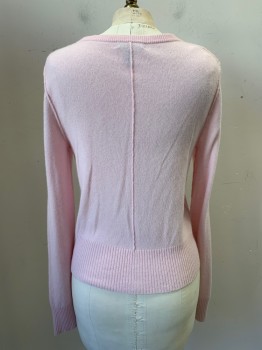 Womens, Cardigan Sweater, Aqua, Baby Pink, Cashmere, Solid, XS, L/S, Button Front, Crew Neck