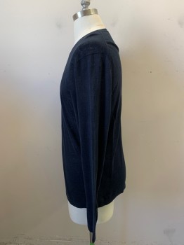 Mens, Pullover Sweater, THEORY, Navy Blue, Linen, Nylon, Solid, L, Long Sleeves, Crew Neck, Kinda Sheer