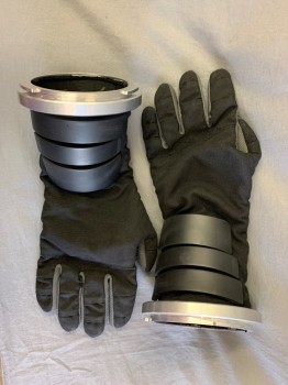 Unisex, Sci-Fi/Fantasy Piece 2, MTO, Black, Silver, Synthetic, Metallic/Metal, Abstract , OS, Detachable Gloves, 3 Bars, Metal Cuff