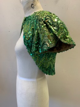 Womens, 1960s Vintage, Piece 2, NO LABEL, Green, Emerald Green, Lime Green, Polyester, Silk, Zig-Zag , B34, Cover Up, S/S, Shoulder Slit, Front Clips, Shoulder Pads, Round Cut, MTO