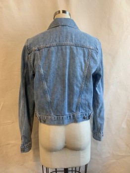 Womens, Jean Jacket, TOP SHOP, Denim Blue, Cotton, Solid, 6, C.A., Button Front, 4 Pockets, Tabs at Waist with 2 Buttons,