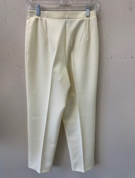 Womens, Pants, HABERDASHERY, Cream, Polyester, Solid, H40, W27-8, Side Elastic Waist Band, High Waist, Straight Leg, Front Button Tab