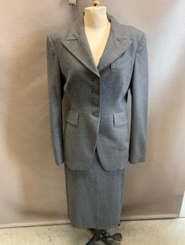 Womens, Suit, Jacket, MICHAEL KORS, Gray, Wool, Spandex, Solid, 8, Peaked Lapel, Button Front, 2 Pockets