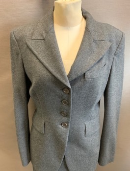 MICHAEL KORS, Gray, Wool, Spandex, Solid, Peaked Lapel, Button Front, 2 Pockets