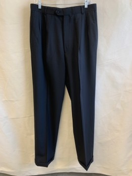 CALVIN KLEIN, Black, Wool, Side Seam, Pockets, Zip Front, Pleated Front, Cuffed, 2 Welt Pockets at Back