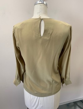 N/L, Taupe, Silk, Solid, Pullover, Keyhole 1 Button CB, L/S,