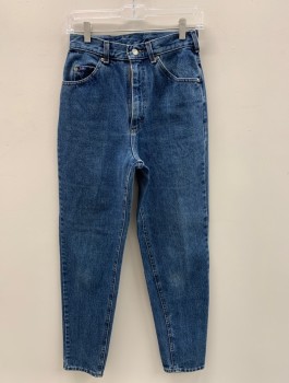 Womens, Jeans, LEE, Blue, Cotton, Solid, W:26, 6, High Rise, Zip Front, 5 Pckts, Paneled Back Yoke, Tapered Leg