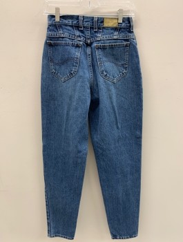 Womens, Jeans, LEE, Blue, Cotton, Solid, W:26, 6, High Rise, Zip Front, 5 Pckts, Paneled Back Yoke, Tapered Leg