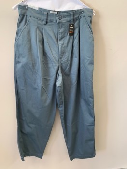 Womens, Pants, LEE, Blue-Gray, Cotton, Solid, 29, Double Pleat, Side Pockets  & Back Pockets