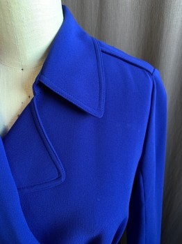 Womens, Coat, THEORY, Royal Blue, Acetate, Polyester, Solid, M, Collar Attached, Notched Lapel, Open Front, 2 Pockets, Snap Tabs at Cuff, Snap Epaulets, Self Belt, Back Storm Flap