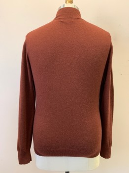 Mens, Pullover Sweater, NEIMAN MARCUS, Red Burgundy, Cashmere, XL, Stand Collar, Half Zip Front, Long Sleeves, Rib Knit Neck, Waist, & Cuffs