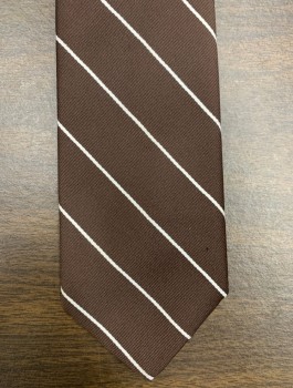 Mens, Tie, NL, Dk Brown, White, Silk, Stripes - Diagonal , OS