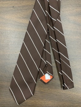 Mens, Tie, NL, Dk Brown, White, Silk, Stripes - Diagonal , OS