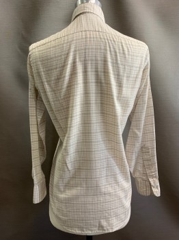 Mens, Casual Shirt, BULLOCK'S, Cream, Orange, Gray, Polyester, Cotton, Grid , 32/33, 14.5, L/S, Button Front, Collar Attached, Chest Pocket