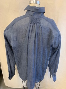 Womens, Sci-Fi/Fantasy Shirt, NL, Slate Blue, Cotton, Solid, B 40, M, C.A., Button Front, L/S, Smocking At Front & Back Neck, Shoulders & Sleeves, No Buttons On Sleeves,