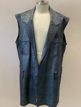 Mens, Vest, N/L, Iridescent Blue, Black, Synthetic, C:56, Long Vest, Notched Lapel, Slvls, 2 Pckts with Mesh Insert, Hook & Eye Closure, Drop Waist with Wide Belt Loops, Back Vent with Mesh Insert, White Top Stitching, Crackled Finish