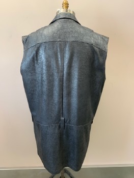N/L, Iridescent Blue, Black, Synthetic, Long Vest, Notched Lapel, Slvls, 2 Pckts with Mesh Insert, Hook & Eye Closure, Drop Waist with Wide Belt Loops, Back Vent with Mesh Insert, White Top Stitching, Crackled Finish