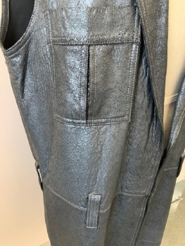 N/L, Iridescent Blue, Black, Synthetic, Long Vest, Notched Lapel, Slvls, 2 Pckts with Mesh Insert, Hook & Eye Closure, Drop Waist with Wide Belt Loops, Back Vent with Mesh Insert, White Top Stitching, Crackled Finish