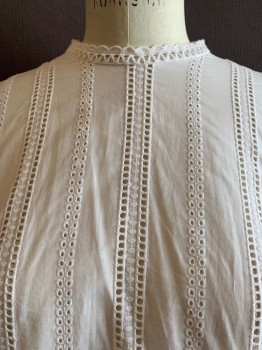 Womens, Top, H&M, White, Cotton, 8, Schiffy, High Neck, Keyhole Back, L/S, Grommets at Cuffs