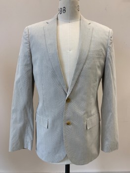 Mens, Sportcoat/Blazer, J. CREW, White, Gray, Cotton, Polyester, Stripes - Micro, 38R, L/S, 2 Buttons, Single Breasted, Notched Lapel, 3 Pockets,