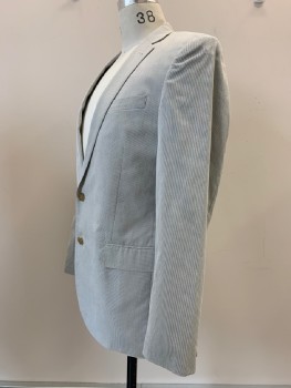 Mens, Sportcoat/Blazer, J. CREW, White, Gray, Cotton, Polyester, Stripes - Micro, 38R, L/S, 2 Buttons, Single Breasted, Notched Lapel, 3 Pockets,