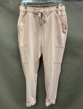 Womens, Nurse, Pant, JAANUU, Dusty Rose Pink, Polyester, Rayon, Solid, M, Drawstring, 2 Slant Pockets, 4 Patch Pockets with Netting and Zipper, Elastic Cuffs