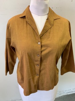 QUEEN CASUALS , Camel Brown, Cotton, Solid, L/S, C.A., Button Front, Sharkskin, Darts