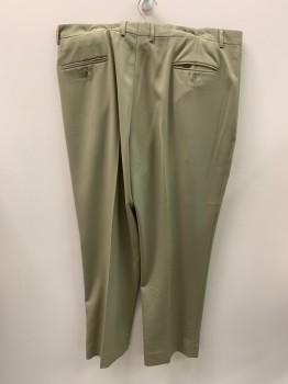 CLAIBORNE, Khaki Brown, Polyester, Solid, Pleated Front, 4 Pockets, Zip Fly, Belt Loops