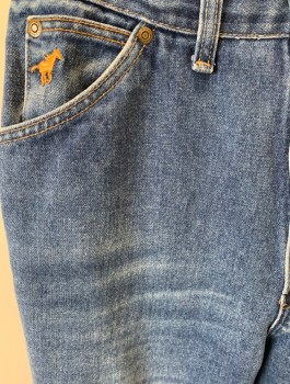 Womens, Jeans, WRANGLER, Denim Blue, Cotton, Solid, 28 W, 12, 3 Front Pockets, Zip Front, Whiskering In Front, 2 Back Pockets