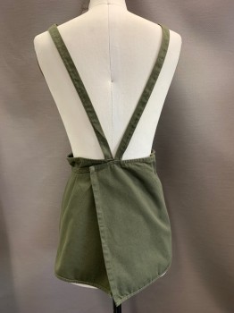 NL, Olive Green, Cotton, Solid, Adjustable Strap, Several Pockets, Belt Loops, Wrap Around Waist Tie