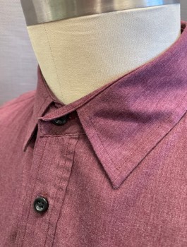 Mens, Casual Shirt, BEVERLY HILLS POLO , Dusty Purple, Cotton, Polyester, Solid, L, Short Sleeves, Button Front, Collar Attached, 1 Patch Pocket