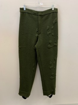 Mens, Sci-Fi/Fantasy Pants, MTO, Dk Olive Grn, Synthetic, Abstract , Textured Fabric, 32/30, Elastic Waistband, Stirrup Style, Zip Fly
