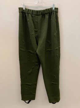 MTO, Dk Olive Grn, Synthetic, Abstract , Textured Fabric, Elastic Waistband, Stirrup Style, Zip Fly