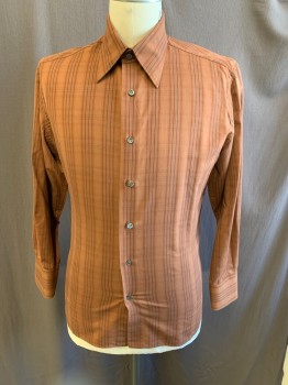 ANTO MTO, Sienna Brown, Tan Brown, Forest Green, Poly/Cotton, Plaid, 1970s Repro, C.A., Button Front, L/S