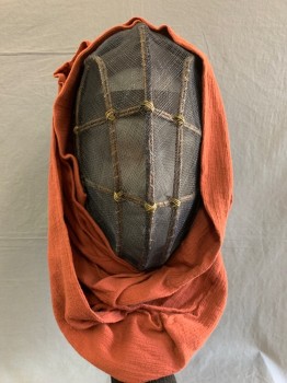 Unisex, Sci-Fi/Fantasy Mask, NO LABEL, Black, Brown, Brick Red, Plastic, Polyester, Solid, O/S, Wooden Edges with Black Netting, Brickred Cloth Cover,