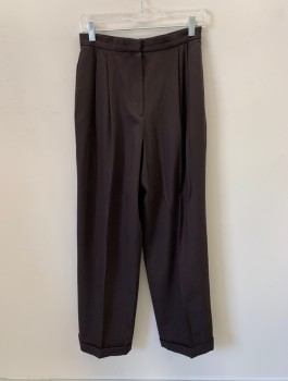 Womens, 1990s Vintage, Suit, Pants, EMANUEL UNGARO, Dk Brown, Wool, Solid, W28, Pleated Front, 2 Pockets, Zip Fly, Cuffed